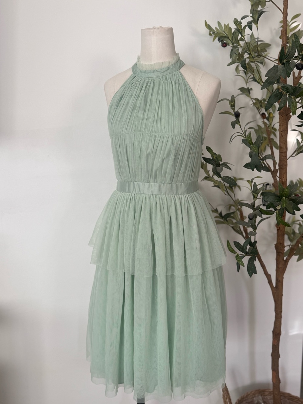 Vila Mint Green Tulle Halter Dress EU 36 Sleeveless Fit & Flare Party Dress